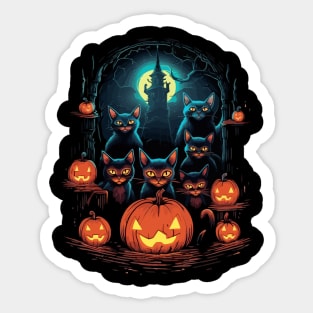 Halloween Scary Black Cats Cute Pumpkin Sticker